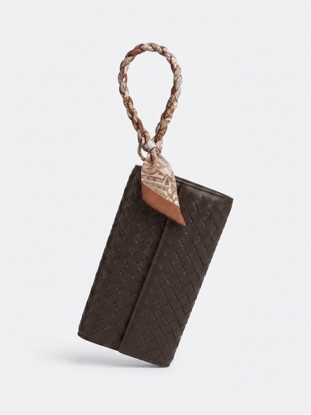 Bottega Veneta Wristlet Wallet with Braided Scarf Handle - Dark Brown